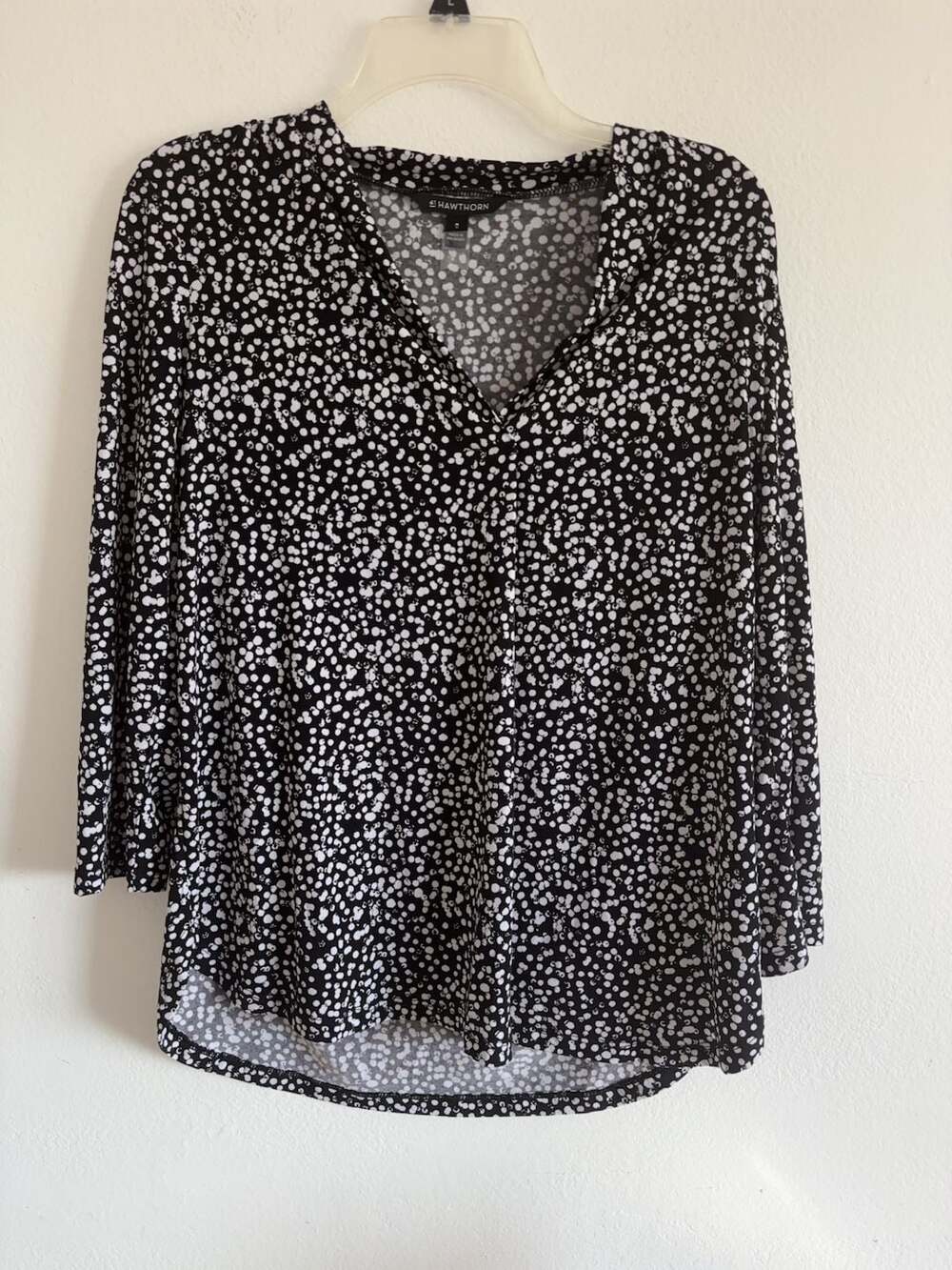41 Hawthorn Black and White V-Neck Blouse 3/4 sleeve Size S